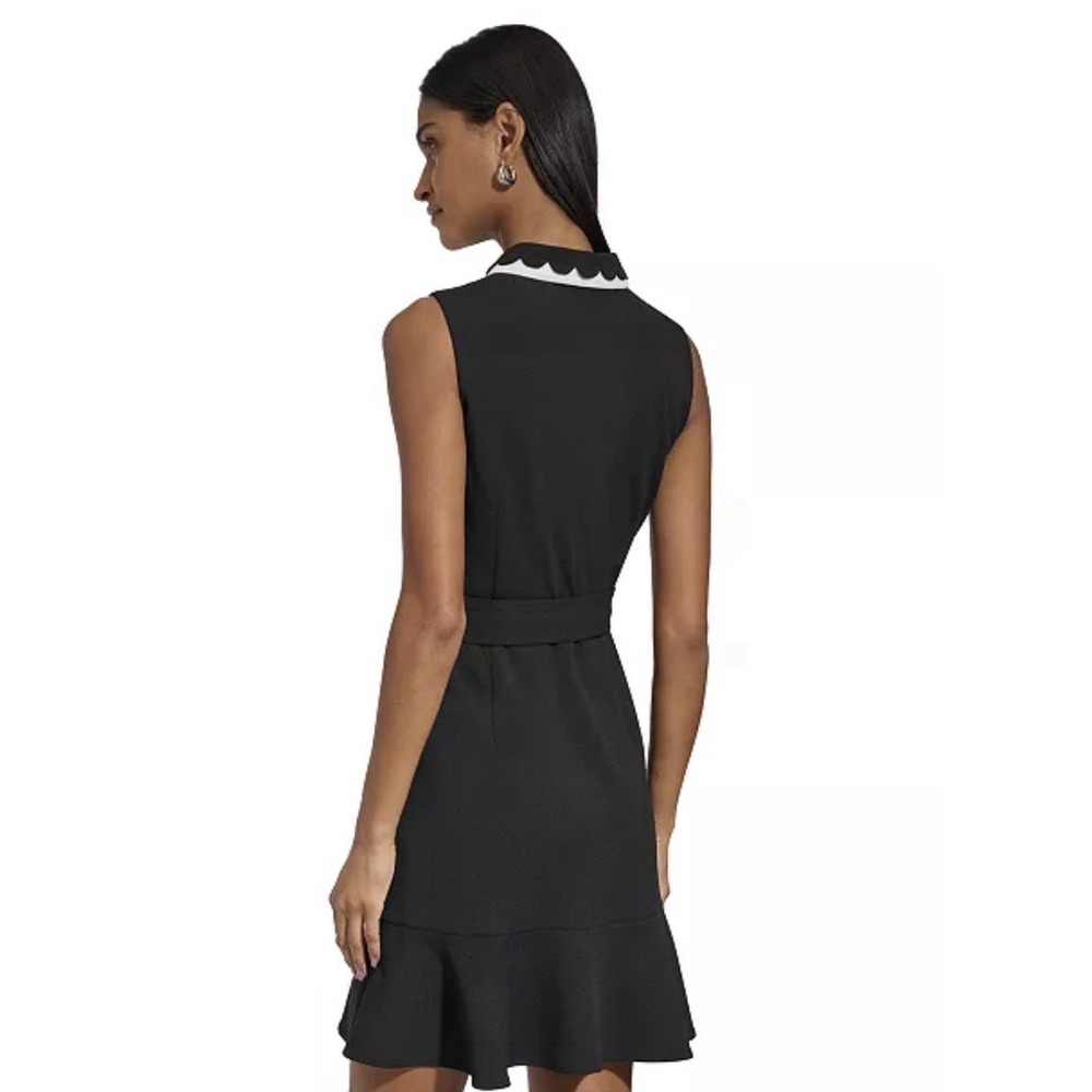 Karl Lagerfeld Paris Womens Black Scallop Trim A-Line Mini Dress Size 16 - Picture 2 of 8
